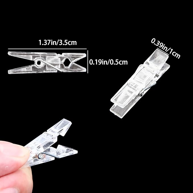 Mini Clear Utility Plastic Clip,Clothespins for Paper Clothes Photo Small Card Message Sealed Bag,Pack of 100