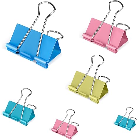 Binder Clips Assorted Sizes, 120 Pcs Colored Paper Clamps, Jumbo, Large, Medium, Small, Mini, Micro (120 Pcs)