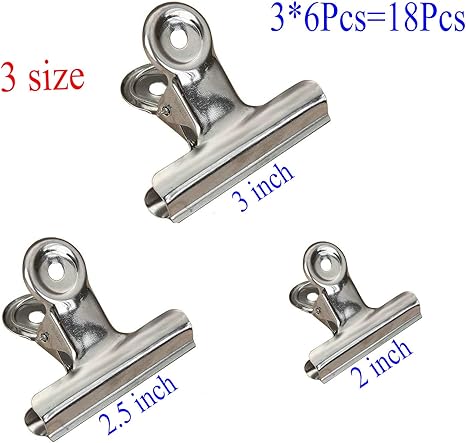 Chip Clips Bag Clips Food Clips, 18 Packs 3 Sizes Heavy Duty Stainless Steel Clips for Bag, All-Purpose Air Tight Seal Clip Cubicle Hooks for Office School Kitchen