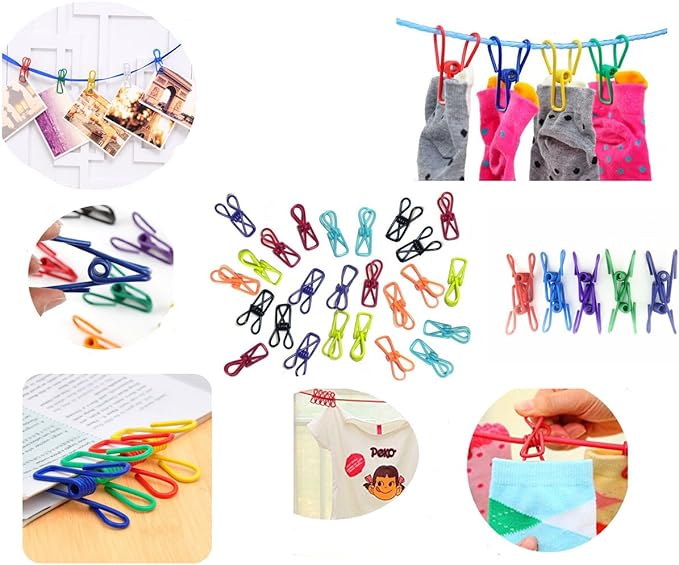 30 Pcs 2 Inch 10 Different Random Colors Chip Clips, PVC Coating High Elasticity Strength Clothes Pins, Food Clips and Bag Clips