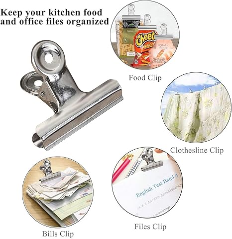 Chip Clips Bag Clips Food Clips, 18 Packs 3 Sizes Heavy Duty Stainless Steel Clips for Bag, All-Purpose Air Tight Seal Clip Cubicle Hooks for Office School Kitchen