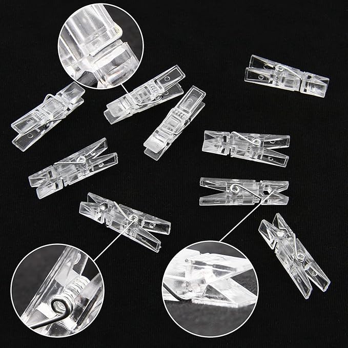 Mini Clear Utility Plastic Clip,Clothespins for Paper Clothes Photo Small Card Message Sealed Bag,Pack of 100