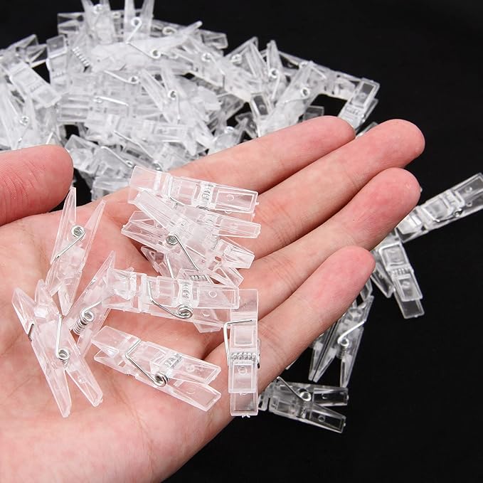 Mini Clear Utility Plastic Clip,Clothespins for Paper Clothes Photo Small Card Message Sealed Bag,Pack of 100